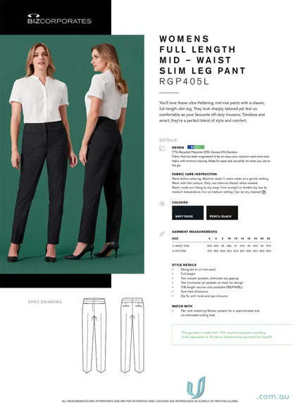 Women’s Renew Mid-Waist Slim Leg Pant showcasing full-length, stylish fit