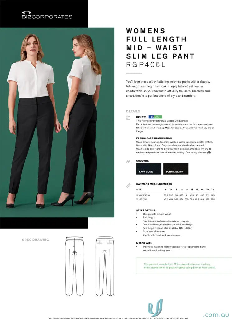 Women’s Renew Mid-Waist Slim Leg Pant showcasing full-length, stylish fit