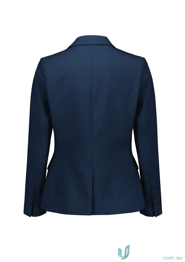 Navy blue womens renew single button mid length jacket for a stylish look