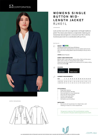 Women’s Renew Single Button Mid Length Jacket perfect for stylish casual look