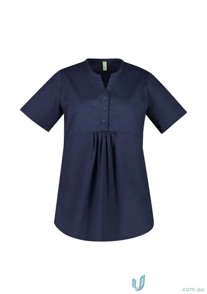 Navy blue Womens Rose Tunic Scrub top with empire waist and SilverPlus antibacterial treatment