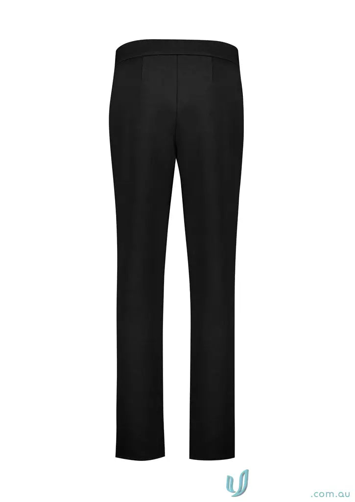 Black women’s scuba ponte mid-rise pull-on trousers with straight leg style RGP304L