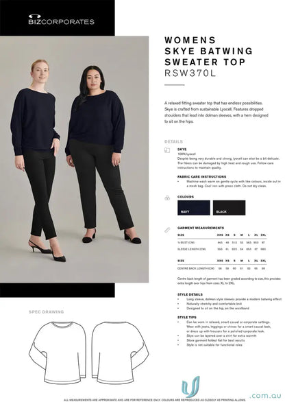 Women’s Skye Batwing Sweater Top perfect for creative industries, womens rsw370l style