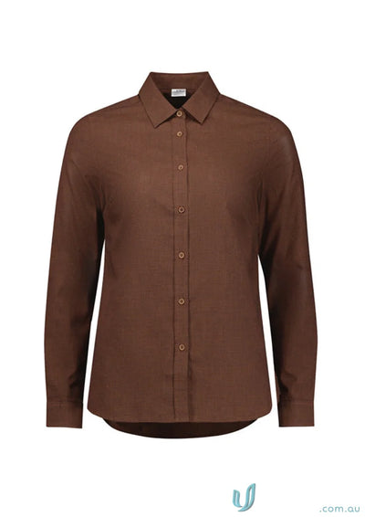Womens Soul LS Shirt in brown long-sleeve button-down style from Biz Collection Womens