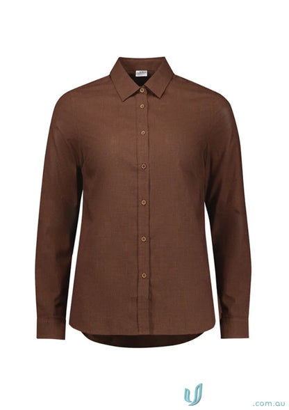 Womens Soul LS Shirt in brown long-sleeve button-down style from Biz Collection Womens