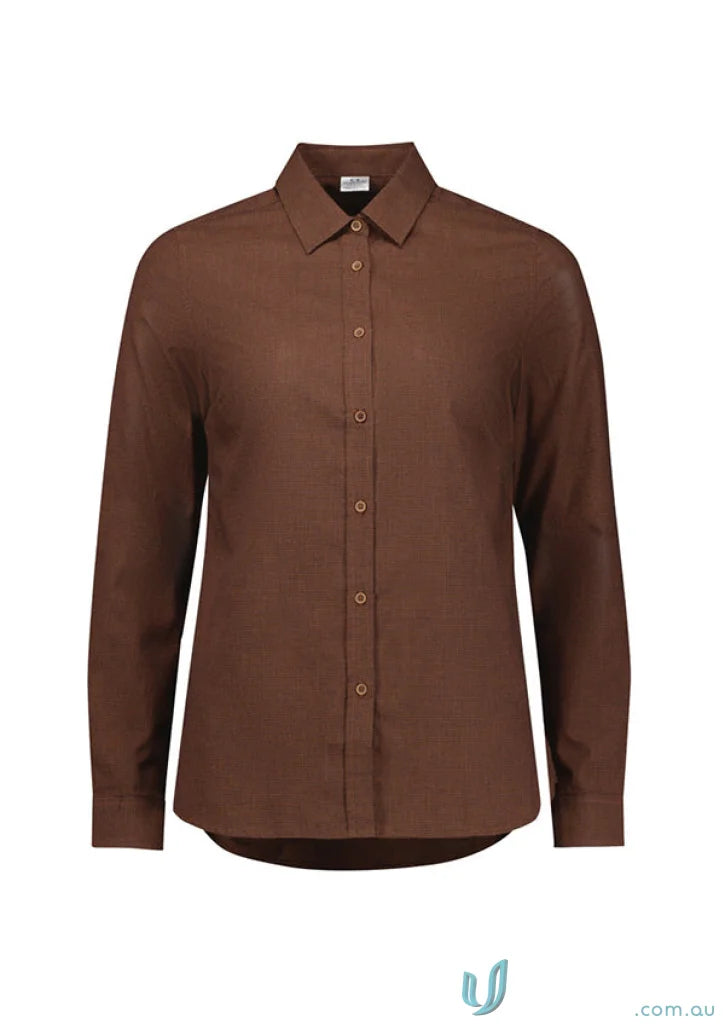 Womens Soul LS Shirt in brown long-sleeve button-down style from Biz Collection Womens