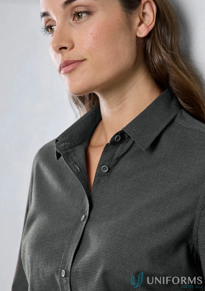 Gray button-down shirt from Womens Soul LS Shirt in Biz Collection Womens soul long sleeve line