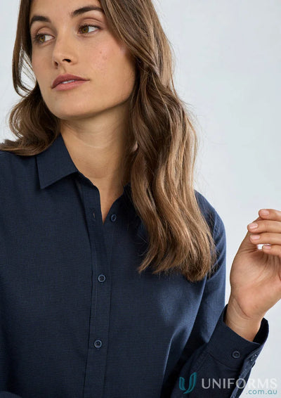 Navy button-down shirt from Womens Soul LS Shirt in Biz Collection Womens lineup