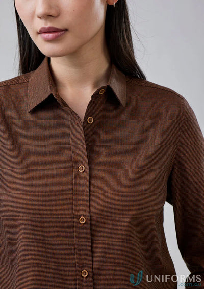 Brown button-down shirt from Womens Soul LS Shirt in Biz Collection Womens soul long sleeve line