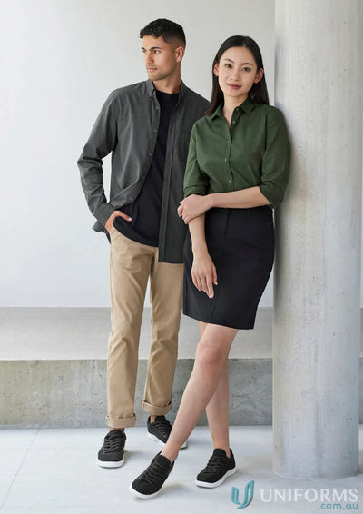 Two models showcasing the Womens Soul LS Shirt from Biz Collection Womens soul long sleeve line