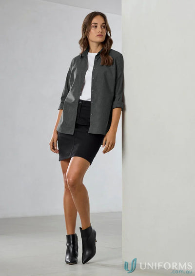 Woman in a gray soul long sleeve shirt and black skirt for Womens Soul LS Shirt product