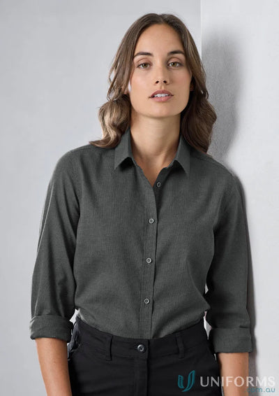 Woman’s gray button-down shirt from Womens Soul LS Shirt in Biz Collection Womens