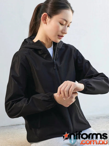 Black hooded lightweight women’s Tempest Jacket with Biz Tech™ waterproof tech™ breathability