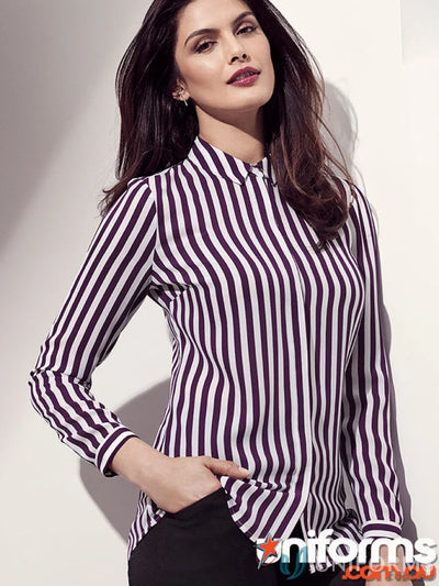 Striped long-sleeved blouse from Womens Verona L/S Shirt, perfect for work uniforms