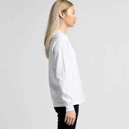 White versatile long sleeve tee with crew neck and ribbed cuffs