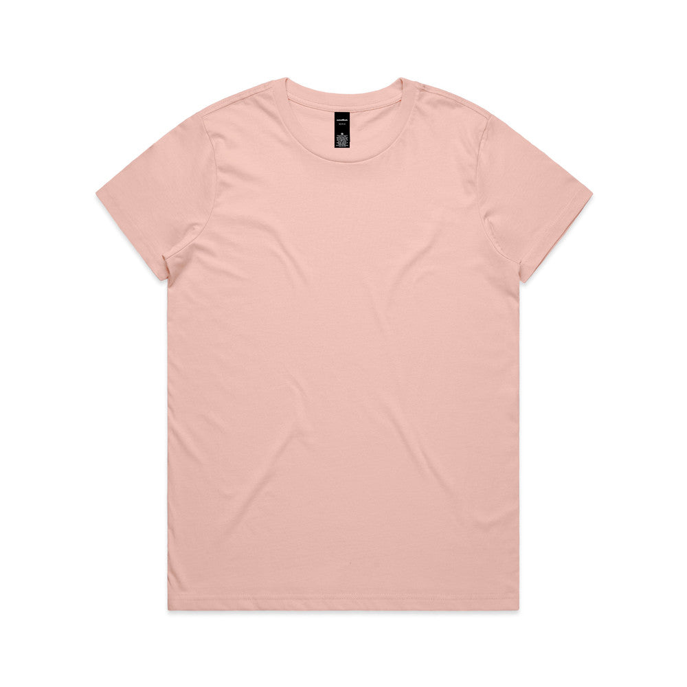 Pale pink women’s versatile maple tee with crew neck and short sleeves
