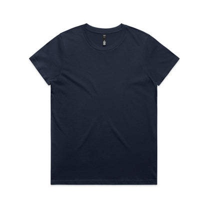 Navy blue versatile Maple Tee for women with short sleeves and white logo