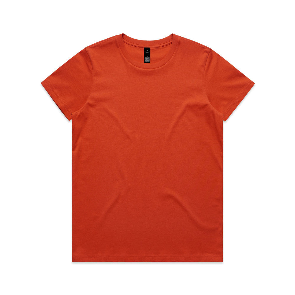 Women’s short sleeve orange maple tee with crew neck