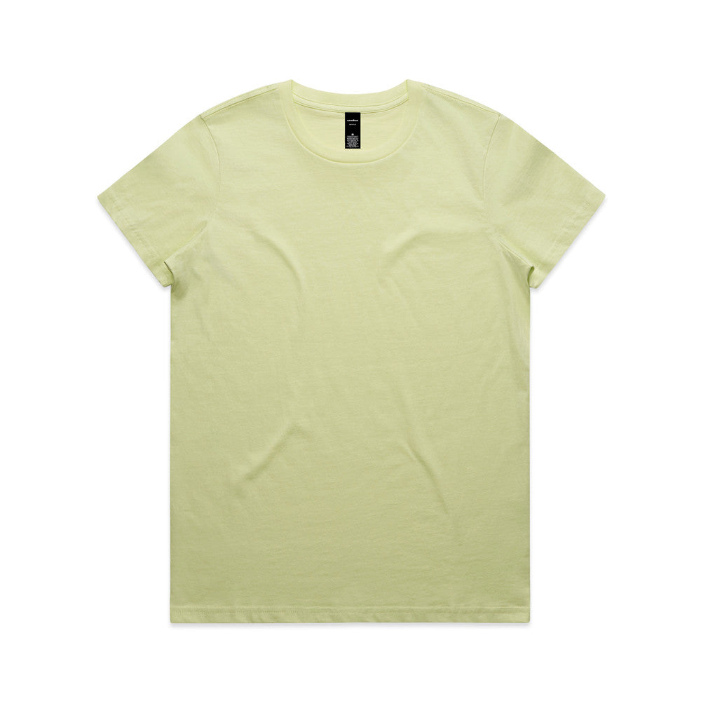 Pale yellow womens versatile maple tee with crew neck and short sleeves
