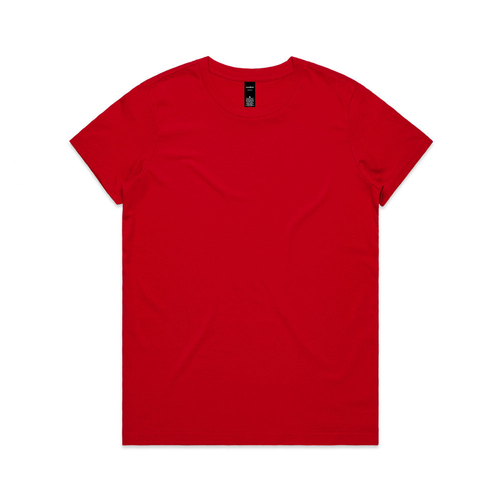 Red short sleeve crew neck versatile Maple Tee for women