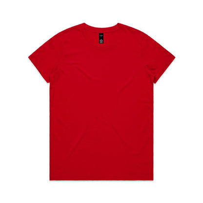 Red short sleeve crew neck versatile Maple Tee for women