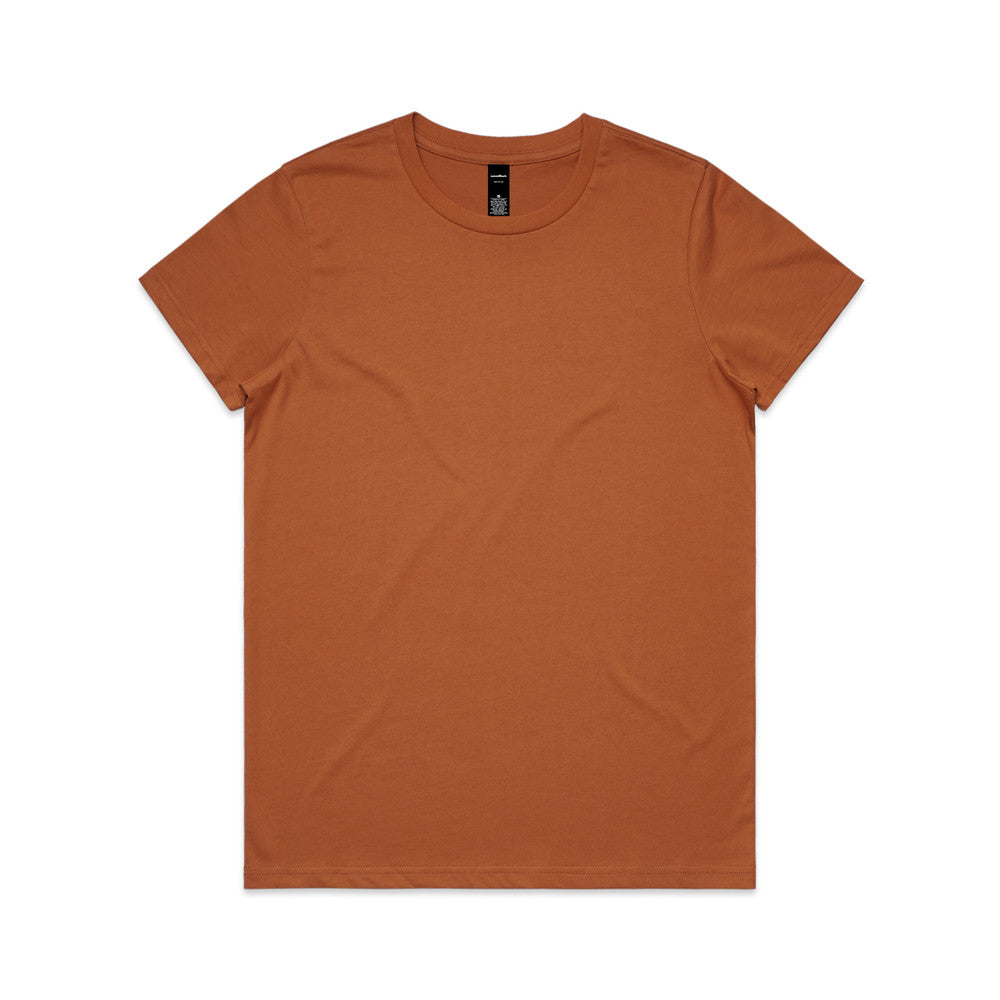 Rust-colored womens versatile maple tee crew neck short sleeve t-shirt