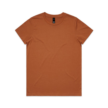 Rust-colored womens versatile maple tee crew neck short sleeve t-shirt