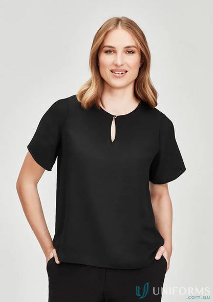 Black womens Vienna SS Blouse with short sleeves and easy-care fabric
