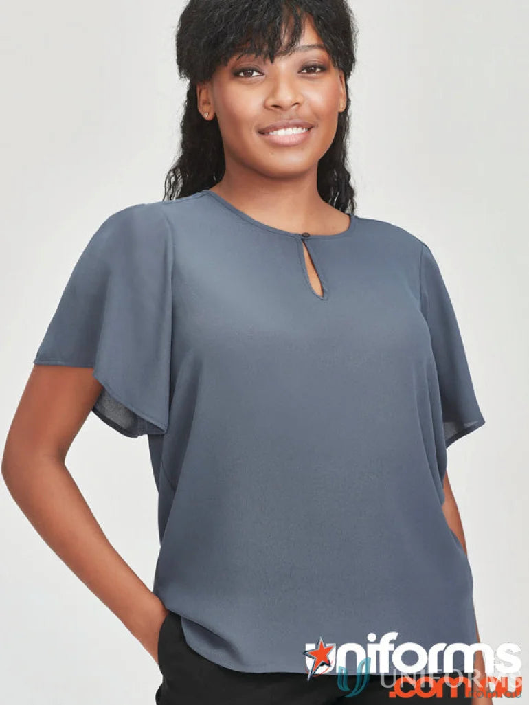 Womens Vienna SS Blouse in gray with vienna short sleeve and fluted sleeves