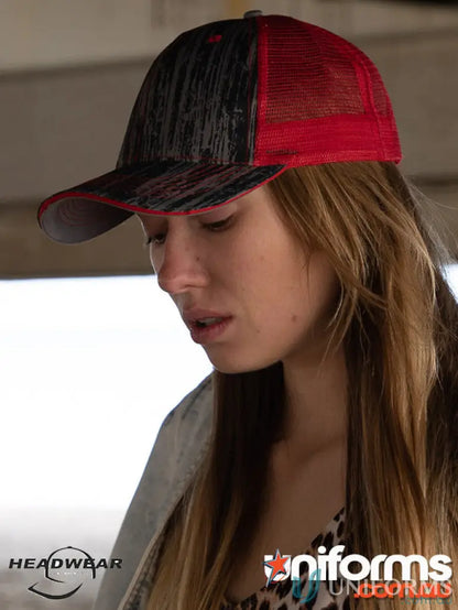 Two-tone baseball cap with wide imprint area from Wood Printed Trucker Mesh Cap collection