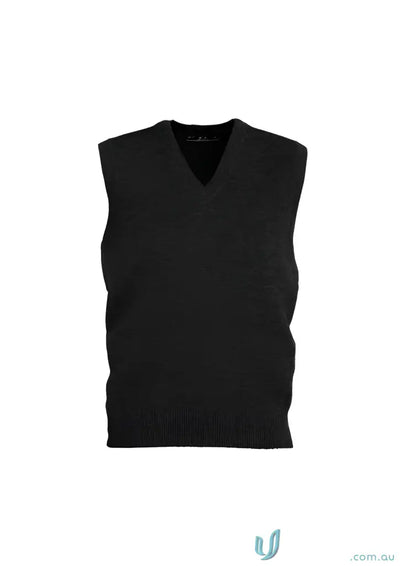 Black V-neck sweater vest made from a cozy wool mix vest for a stylish look