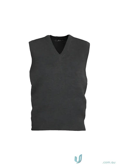 Gray V-neck sweater vest from Wool Mix Vest collection, perfect cozy wool mix vest style