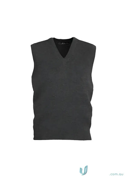 Gray V-neck sweater vest from Wool Mix Vest collection, perfect cozy wool mix vest style