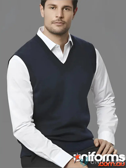 Navy blue Wool Mix Vest showcasing a cozy wool mix vest for casual look