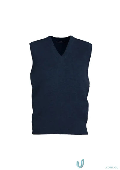 Navy blue wool mix vest with v-neck for a cozy Wool Mix Vest look