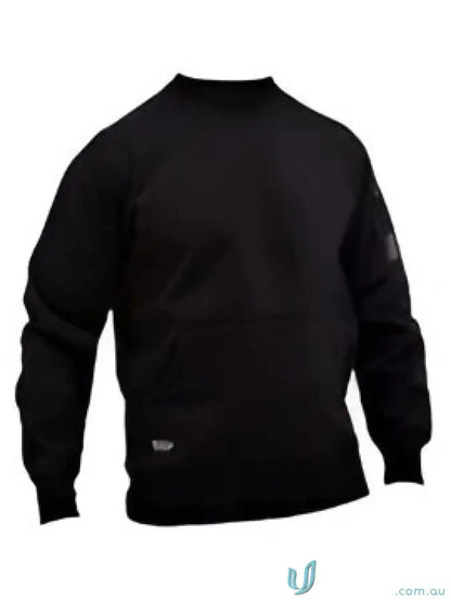 Plain black work fleece crew neck jumper with small pocket on left sleeve