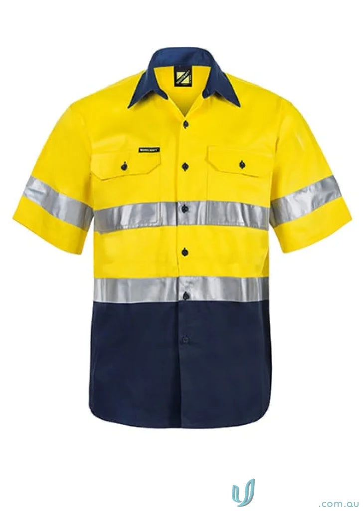WorkCraft HiVis S/S Shirt high-visibility work uniform with reflective tape in cotton drill