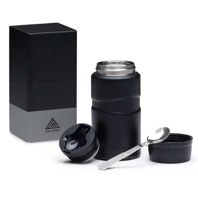 Black matte insulated travel mug with ribbed design and silver rim perfect for workwear and work uniforms on the go