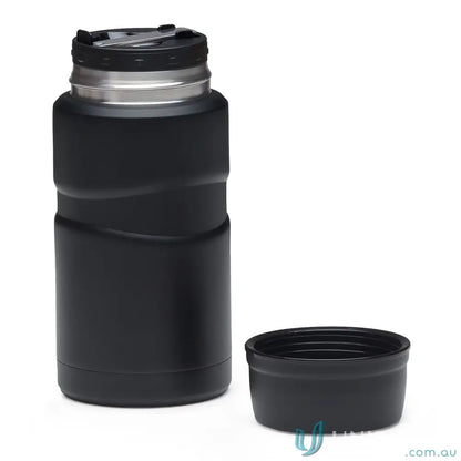 Black insulated food jar with a separate cup and foldable spoon in matt black 750ml style