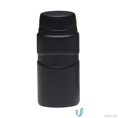 Black matt black 750ml insulated stainless steel food jar with screw-on lid and foldable spoon