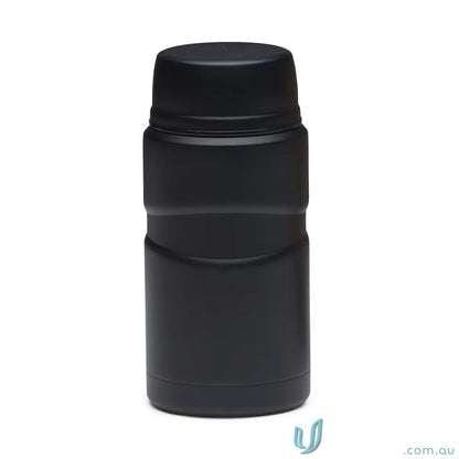 Black matt black 750ml insulated stainless steel food jar with screw-on lid and foldable spoon