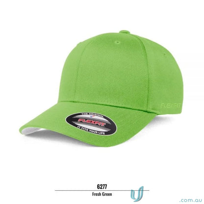 Fresh green Flexfit Cap 6277 with athletic shape silver logo and Flexfit tech