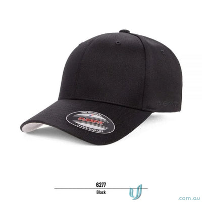 Black fitted baseball cap with flexfit technology, perfect for athletic shape silver fans