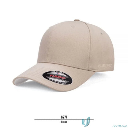 Stone-colored Flexfit Cap featuring athletic shape and world cap design with flexfit technology