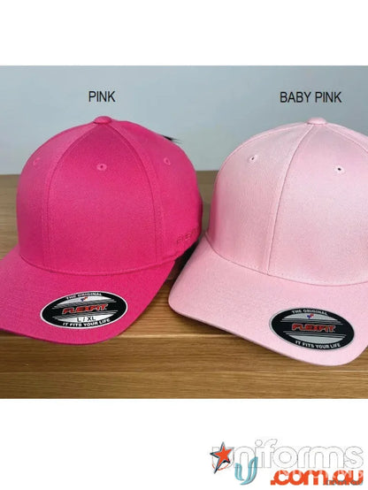 Pink and baby pink baseball caps Worn By The World Flexfit Cap 6277 with athletic shape silver