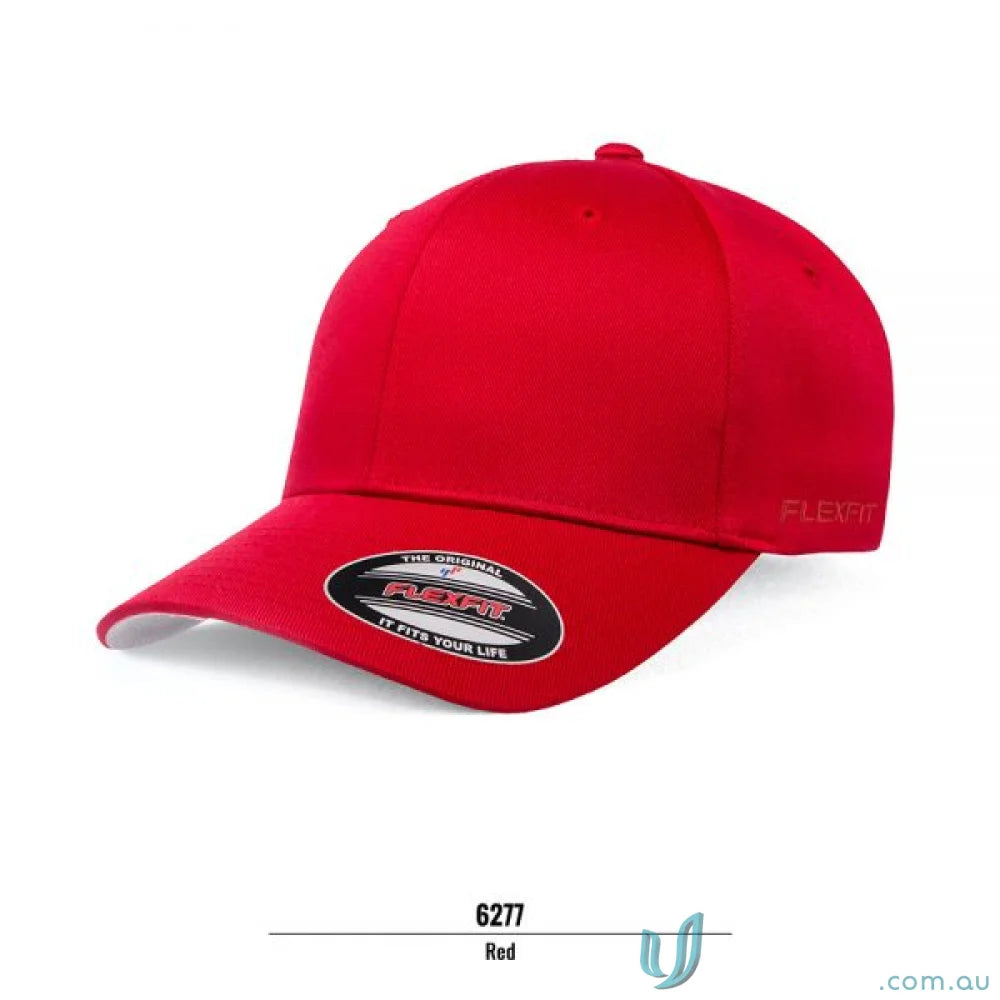 Red Flexfit cap with athletic shape and Flexfit technology from the Worn By The World Cap 6277