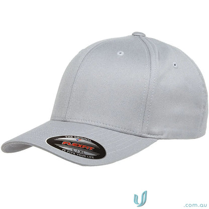 Gray Flexfit baseball cap with athletic shape and silver details, the Worn By The World Cap 6277