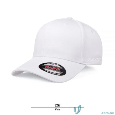 White Flexfit baseball cap with athletic shape and flexfit technology from World Cap