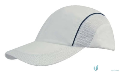 White baseball cap with mesh side panel, perfect for uniforms and workwear faq link