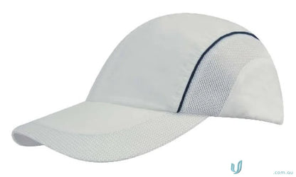 White baseball cap with mesh side panel, perfect for uniforms and workwear faq link